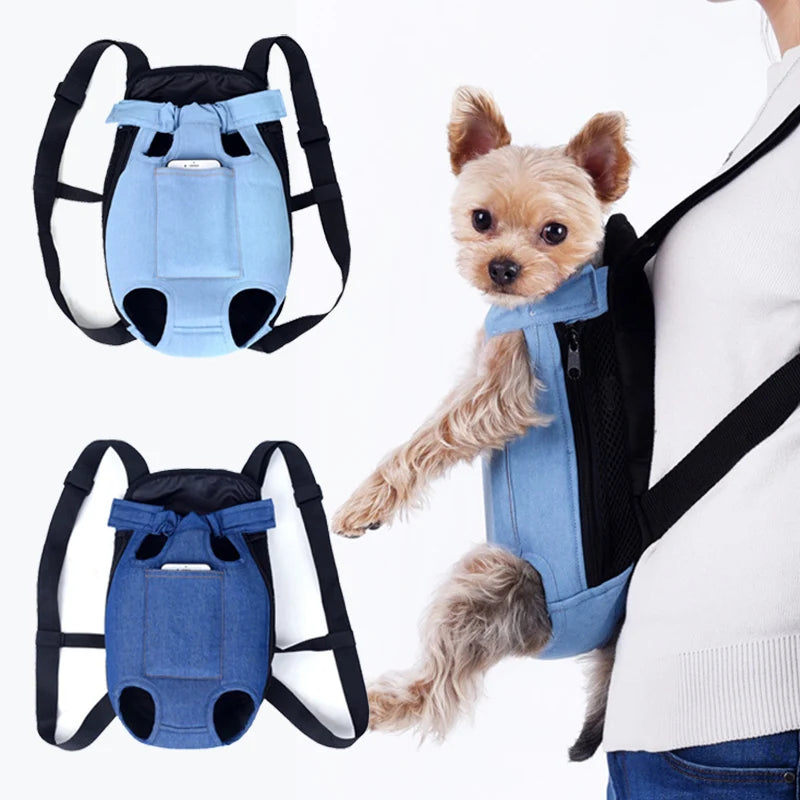 Denim Pet Backpack Carrier for Small Dogs & Cats