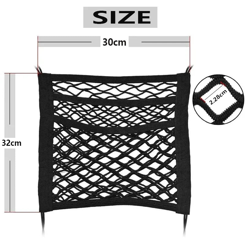 Dog Car Net Barrier with Bag – Rear Seat Safety & Storage