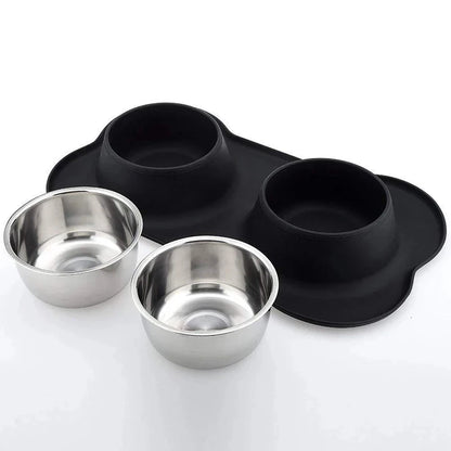 Double Dog Bowl Set - Non-Slip Feeder for Pets