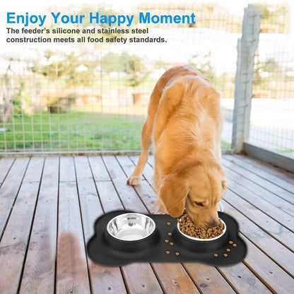 Double Dog Bowl Set - Non-Slip Feeder for Pets