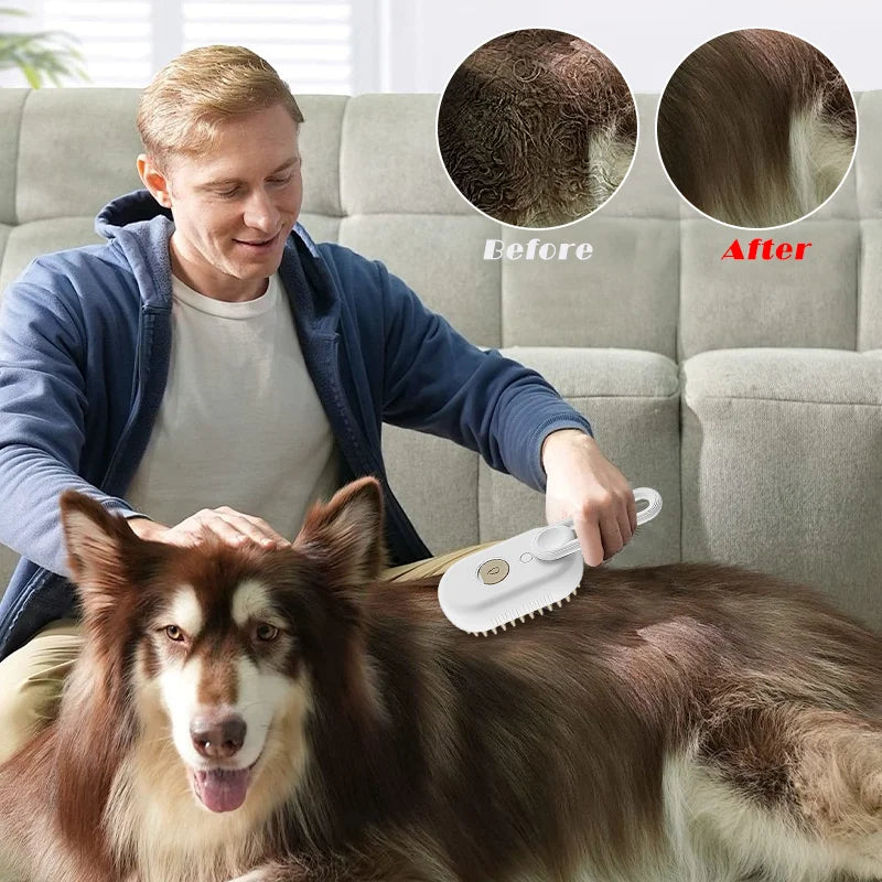 3-in-1 Pet Grooming Steam Brush | Hair & Massage Comb