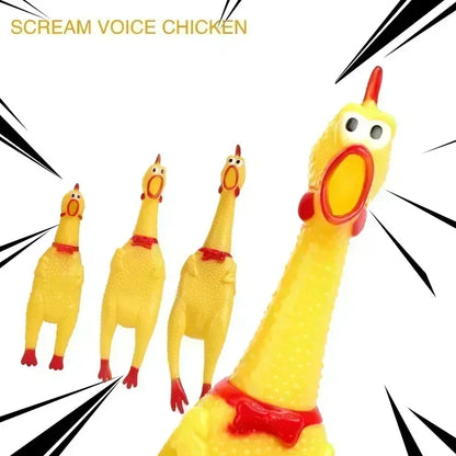 Yellow Rubber Screaming Chicken Dog Toy – Fun & Durable