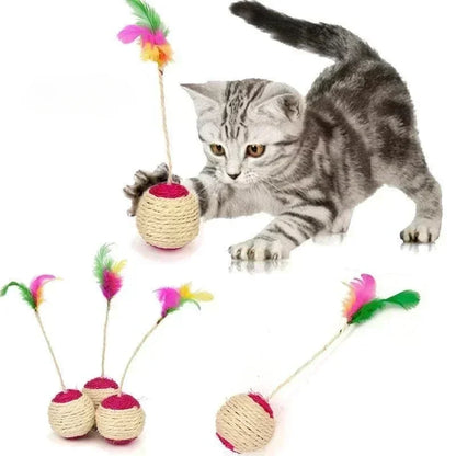 Interactive Sisal Cat Toy Ball with Feather - Kitten Training & Scratching