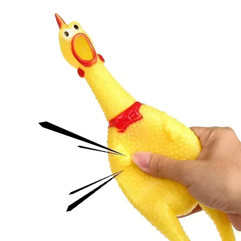 Yellow Rubber Screaming Chicken Dog Toy – Fun & Durable