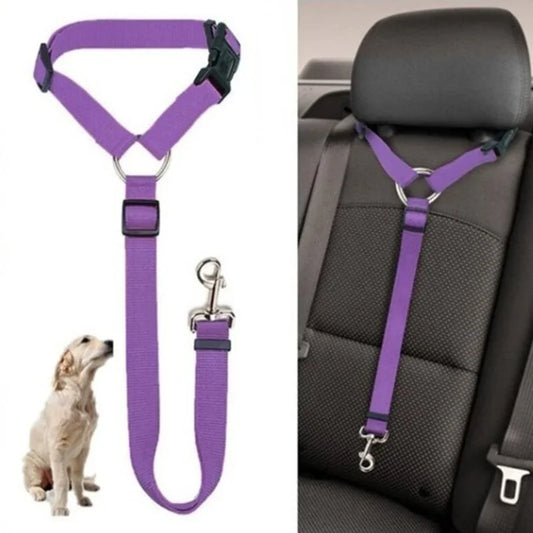 Solid Color Adjustable Dog Car Seat Belt & Leash