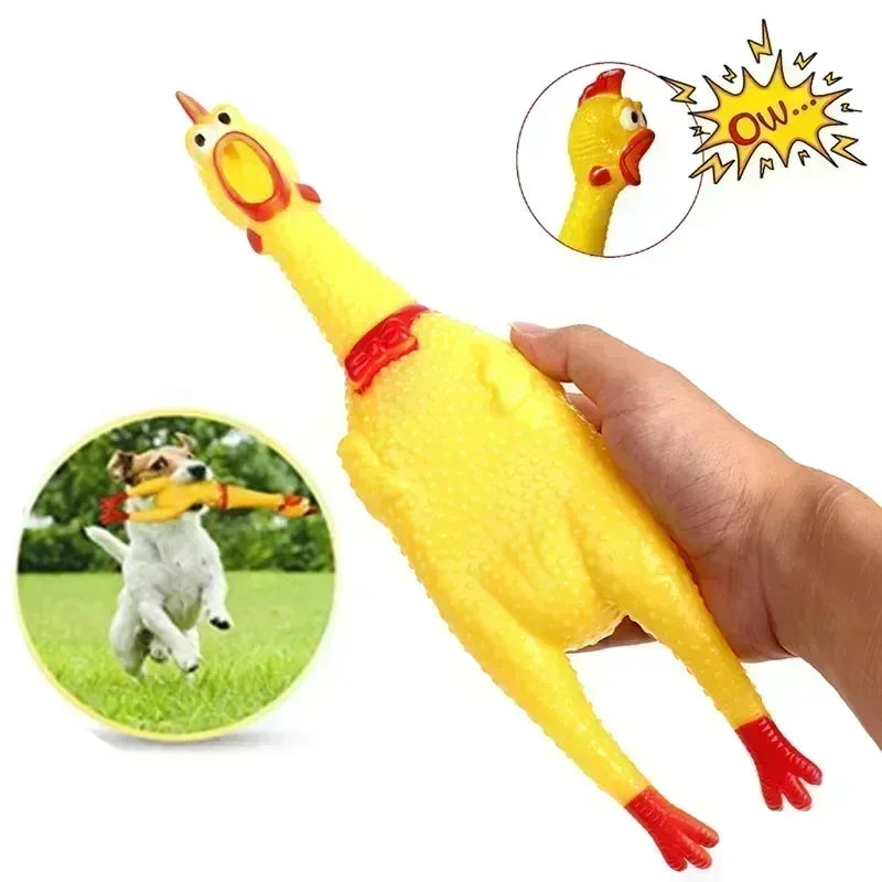 Yellow Rubber Screaming Chicken Dog Toy – Fun & Durable