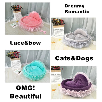 Hanpanda Pink Princess Lace Dog Bed - Detachable Oval