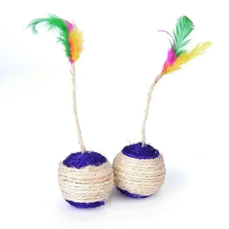 Interactive Sisal Cat Toy Ball with Feather - Kitten Training & Scratching