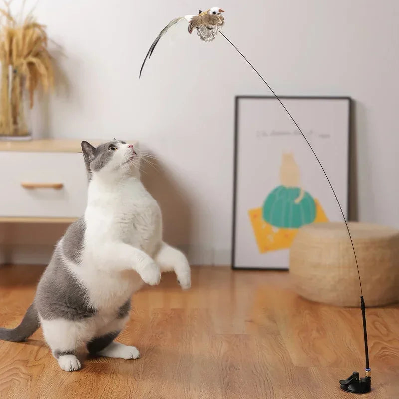 Interactive Feather Bird Cat Toy with Bell - Teaser Wand for Kittens