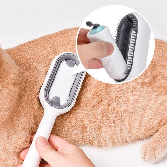 Double-Sided Pet Grooming Brush with Hair Wipes