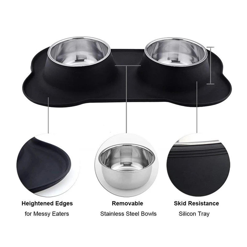 Double Dog Bowl Set - Non-Slip Feeder for Pets