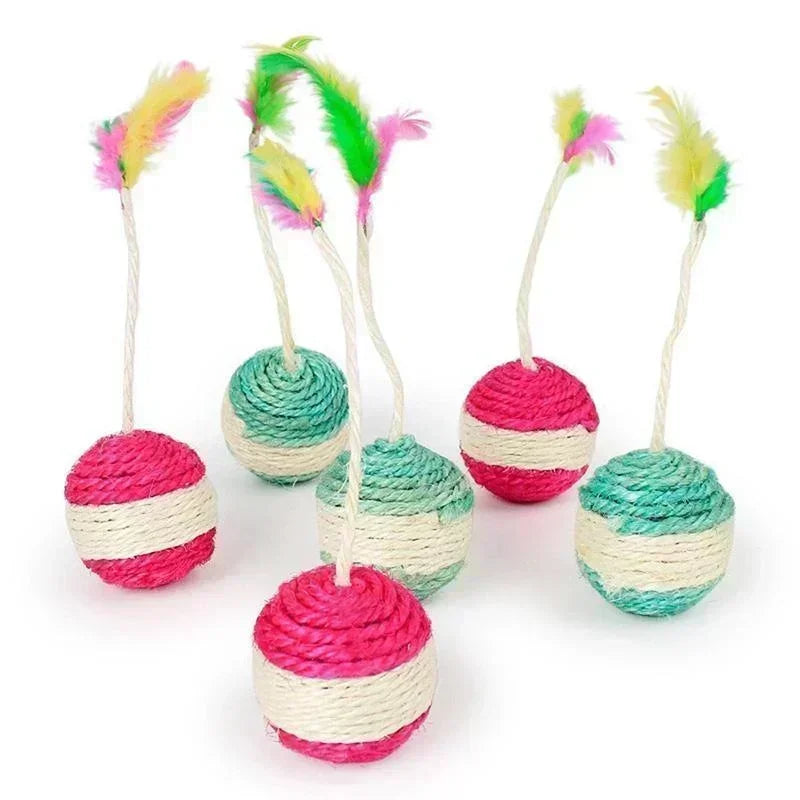 Interactive Sisal Cat Toy Ball with Feather - Kitten Training & Scratching