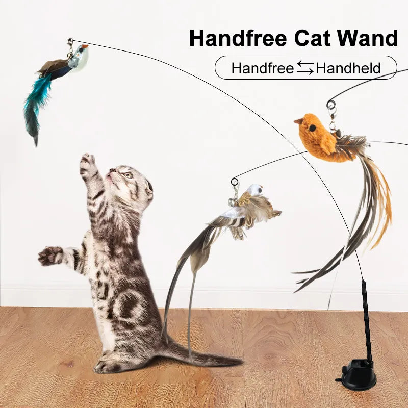 Interactive Feather Cat Wand Toy with Bell & Suction Cup