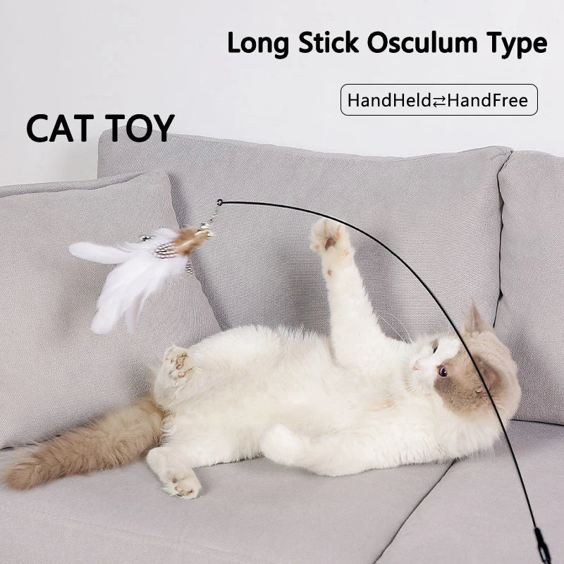 Interactive Feather Bird Cat Toy with Bell - Teaser Wand for Kittens